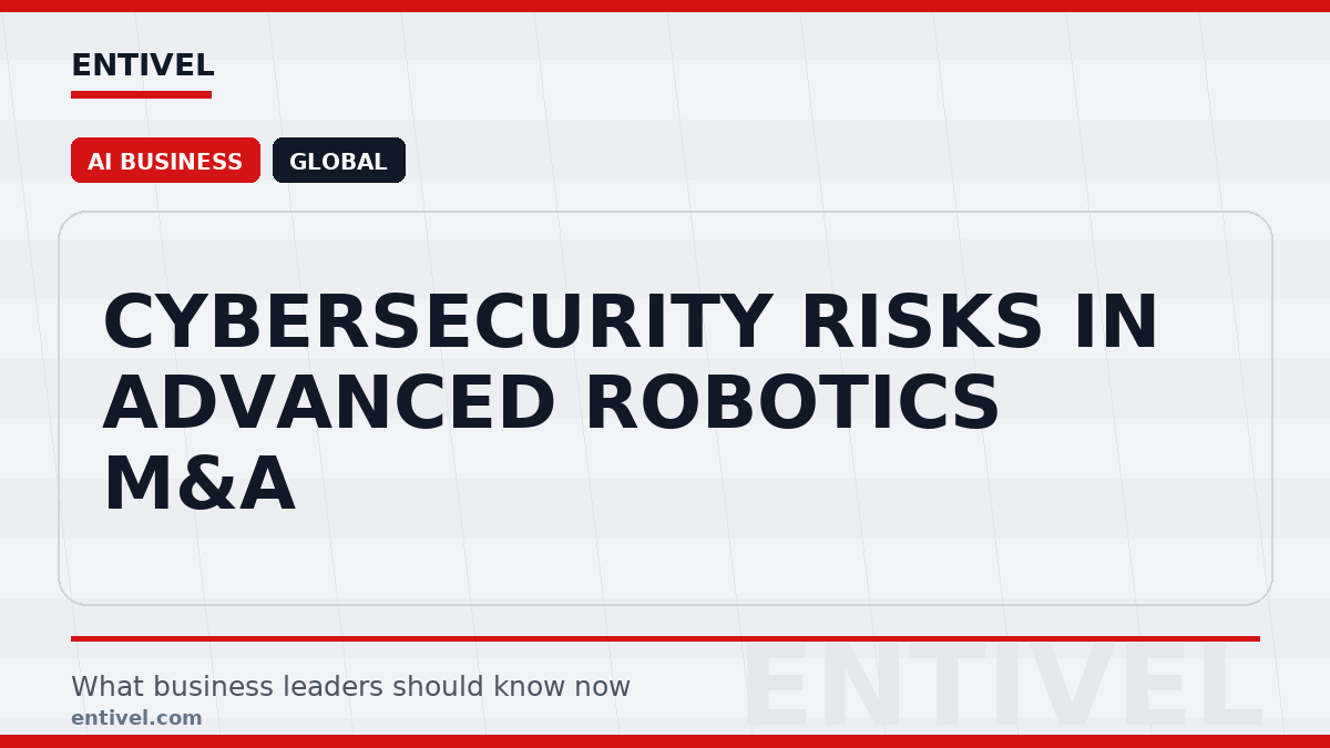 Entivel visual summary for Cybersecurity Risks in Advanced Robotics M&A, created for global business and technology leaders.