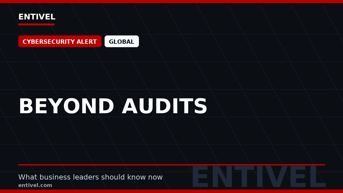 Entivel visual summary for Beyond Audits, created for global business and technology leaders.