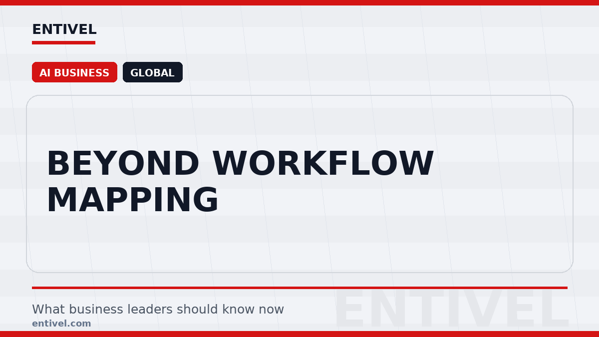 Entivel visual summary for Beyond Workflow Mapping, created for global business and technology leaders.