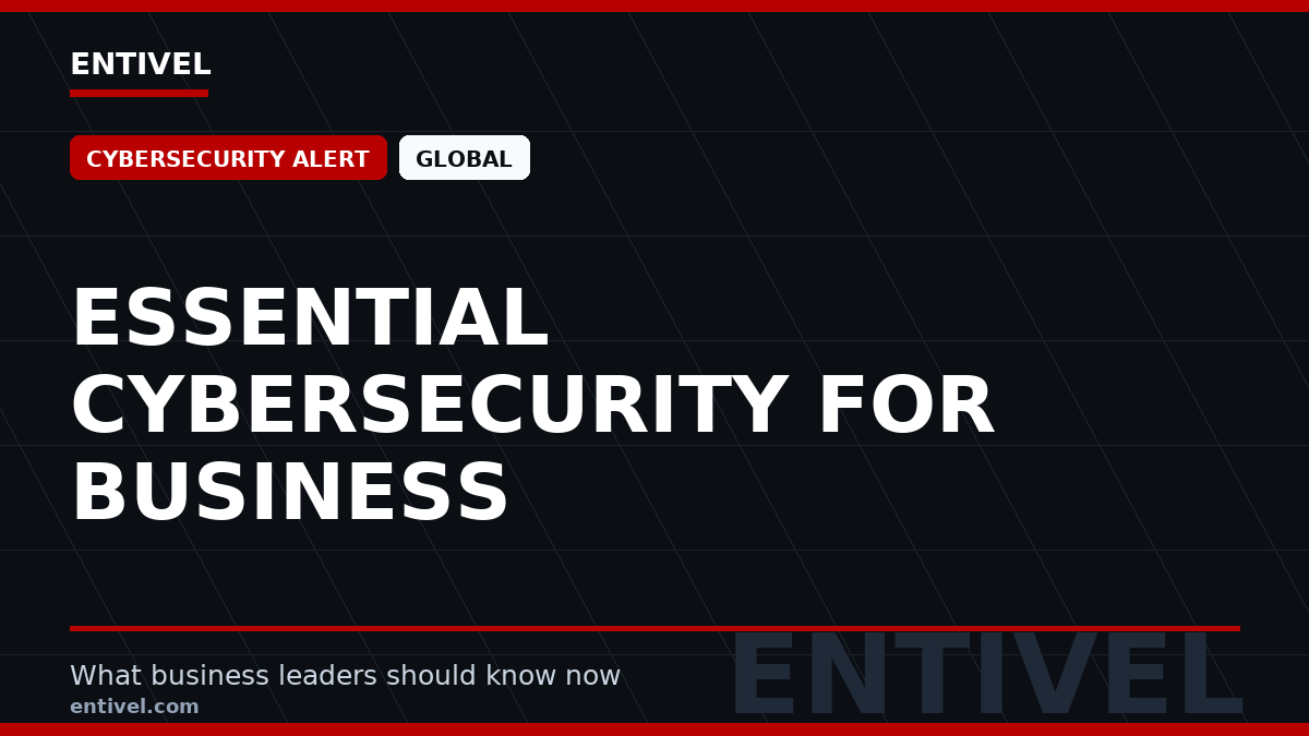 Entivel visual summary for Essential Cybersecurity for Business, created for global business and technology leaders.