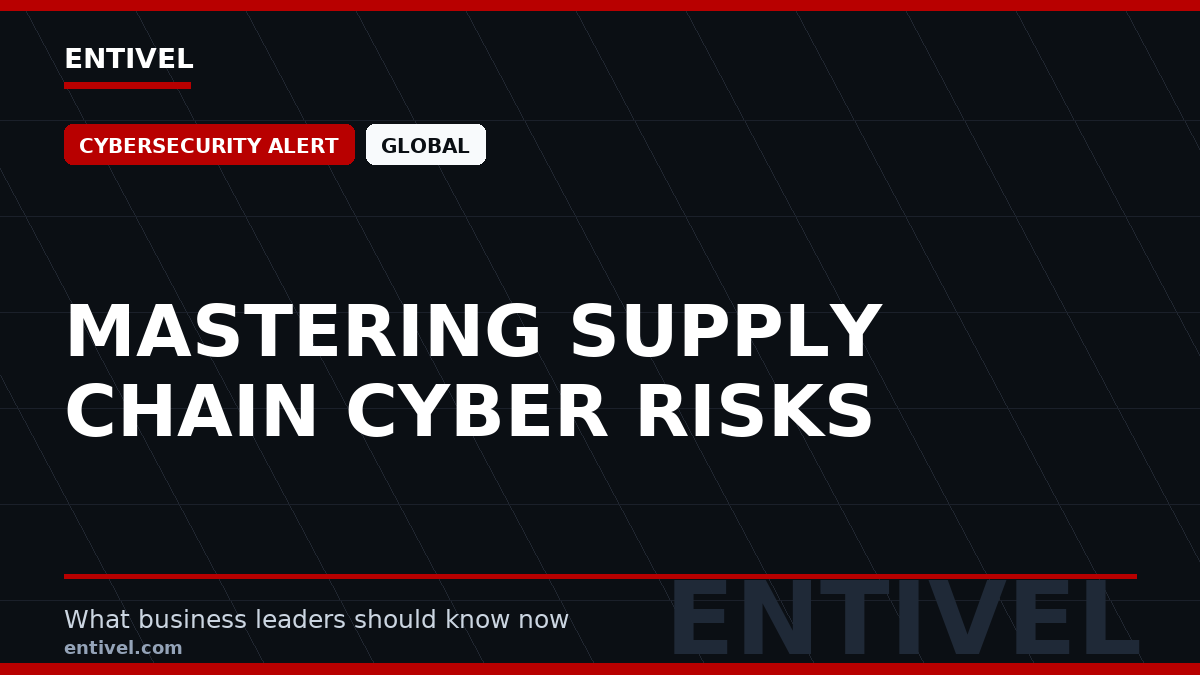 Entivel visual summary for Mastering Supply Chain Cyber Risks, created for global business and technology leaders.