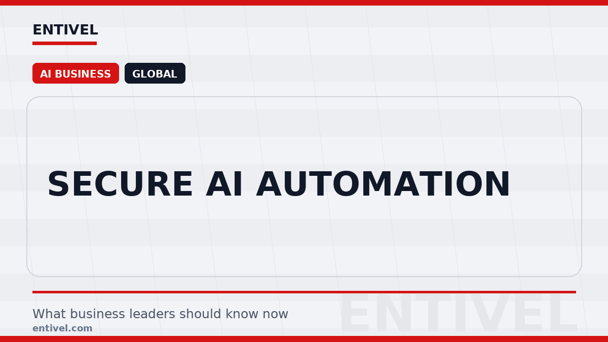Entivel visual summary for Secure AI Automation, created for global business and technology leaders.