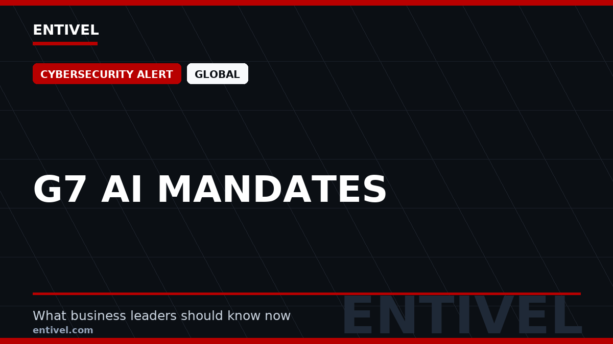 Entivel visual summary for G7 AI Mandates, created for global business and technology leaders.