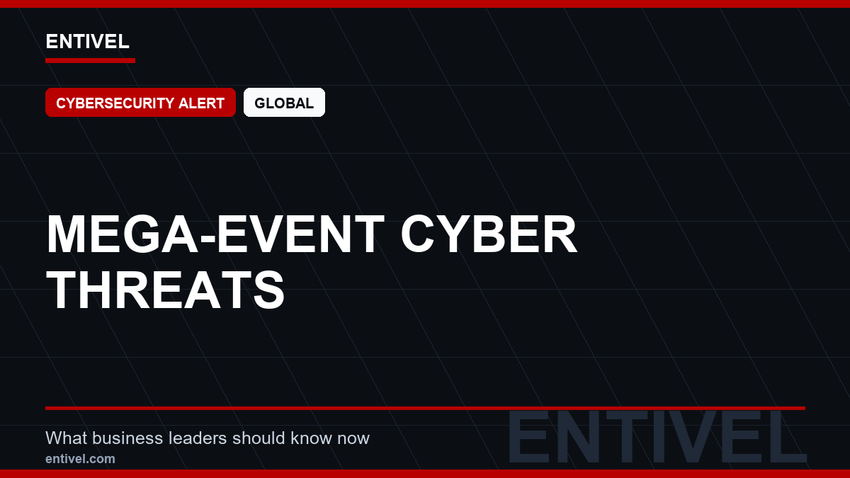 ENTIVEL news thumbnail: Mega-Event Cyber Threats, focused on what global business and technology leaders should understand about modern news typography for cybersecurity alert.