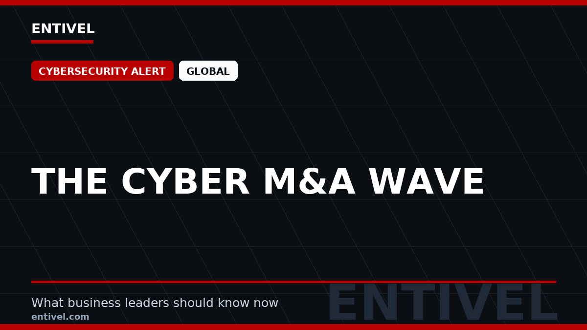 Entivel visual summary for The Cyber M&A Wave, created for global business and technology leaders.