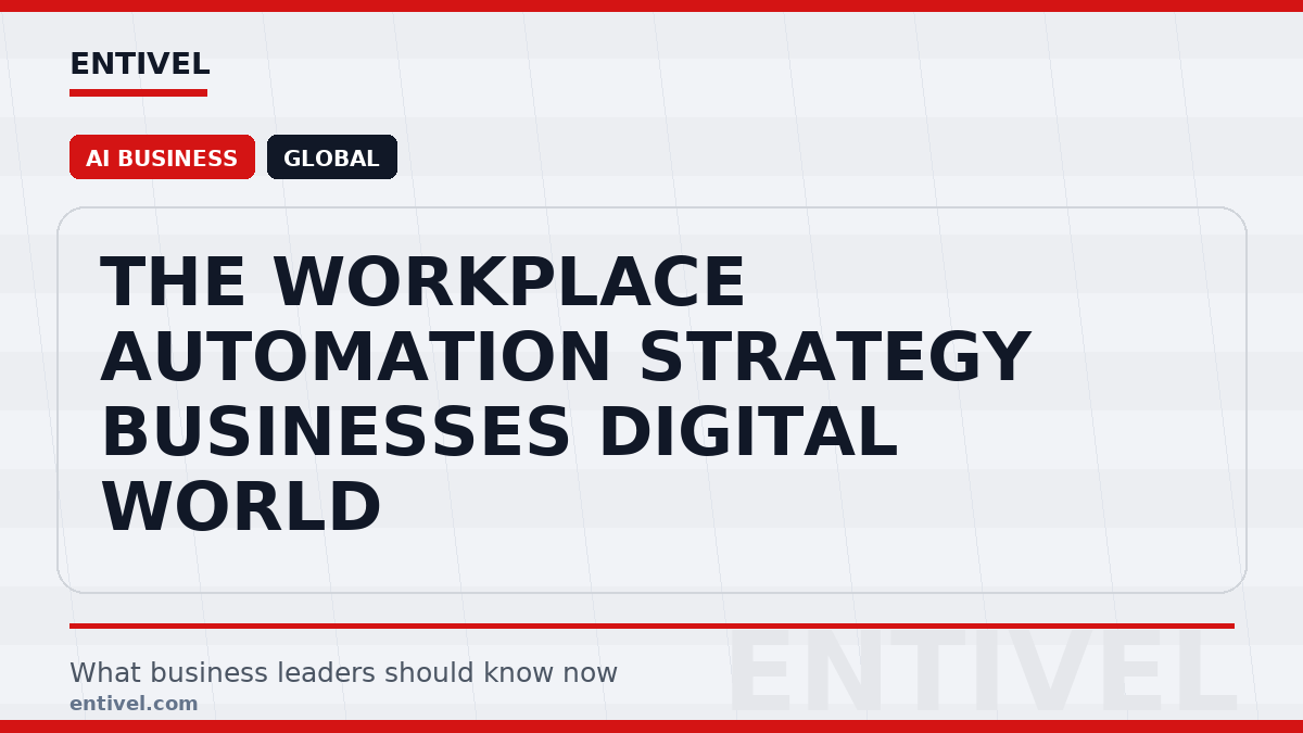 Entivel visual summary for The Workplace Automation Strategy Businesses Digital World, created for global business and technology leaders.