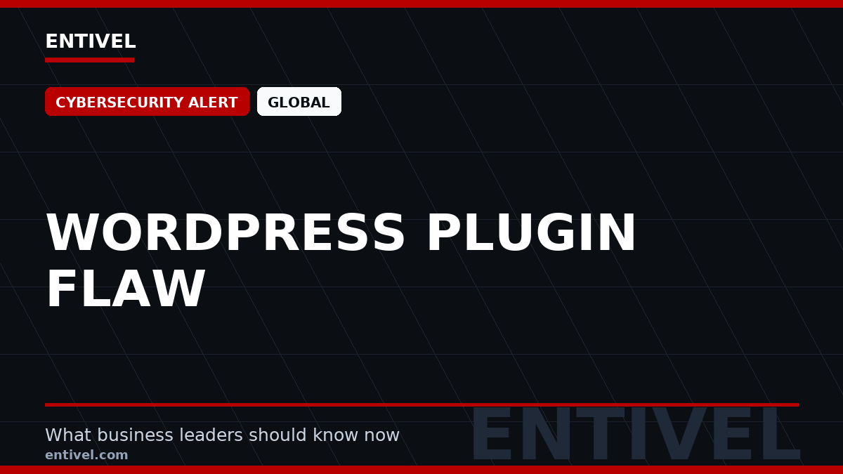 Entivel visual summary for WordPress Plugin Flaw, created for global business and technology leaders.