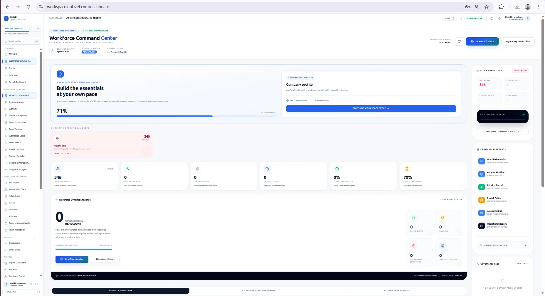 Workforce Management inside Entivel Workspace